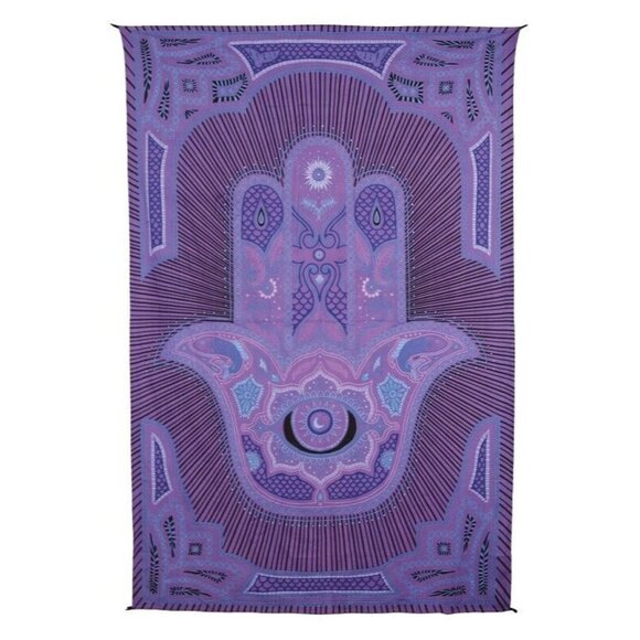 New Purple Hamsa Hand  Gift Tapestry Wall Decor 60x90 Evil Eye Hand of Fatima - Picture 1 of 2